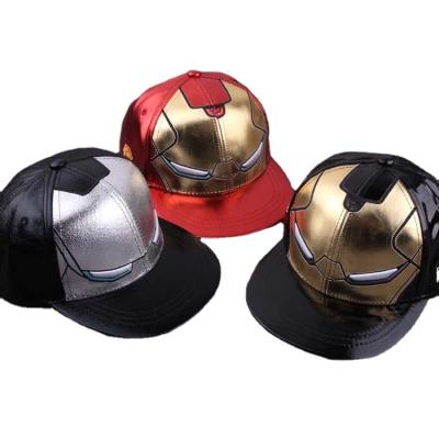 China Custom Made Kids Waterproof Popular Leather Baseball Caps PU Iron Man Hip Hop Cap 6Panel 6Panel Kids Hats for sale