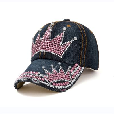 China Fashion JOINT Jean Hats Cotton Gorras Denim Customized Sports Hats Custom Logo Rhinestone Baseball for sale