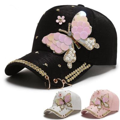 China JOINT Gorra 5-Panel Women Baseball Caps Butterfly Handmade Rhinestone Hats Female Adjustable Sports Hats for sale