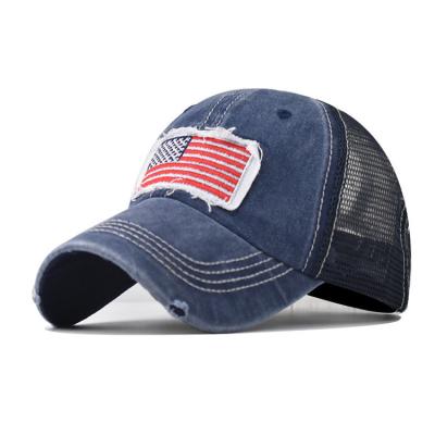 China COMMON Washed Vintage Distressed Dad Caps Mesh Breathable Baseball Caps American Flag Trucker Hats for sale