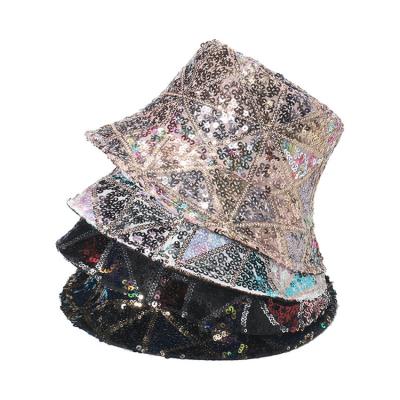 China Colorful Bling Bling Casual Wide Flat Sequin Hats Sun Brim Fashion Women Bucket Hat 2022 New for sale