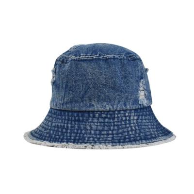 China Casual Fashion Vintage Washed Denim Bucket Hat Cotton Sun Worn Out Hat Unisex Outdoor White Custom Hats for sale