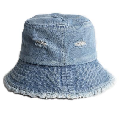 China Wide Bucket Hat Denim Fashion Wholesale Fashion Wide Brim Outlet Worn Vintage Distressed Bucket Hats for sale