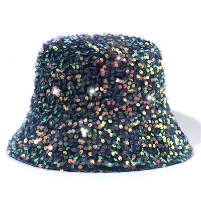 China Fashion Fast Shipping In Stock Stylish Sequins Bling Bling Bucket Hat For Women Fashion Wide Brim Hats for sale