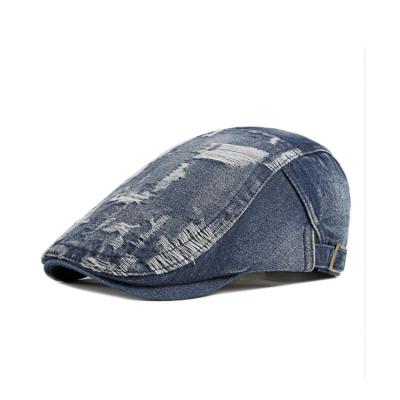 China Fashion Newsboy Flat Hats Washed Distressed Worn Out Retro Denim Beret Hats Classic Forward Hats Unisex for sale