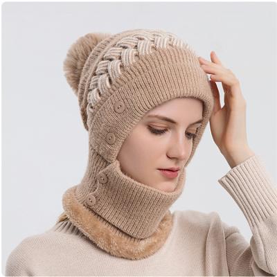 China Wholesale Thick Warm Women COMMON Beanie Hats With Scarf Crochet Pom Pom Knitted Cap Scarf Winter Set for sale