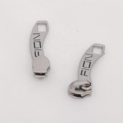 China Other High Quality Hardware Accessories Bag Parts Metal Zinc Alloy Puller Zipper Sliders Printed Letters for sale