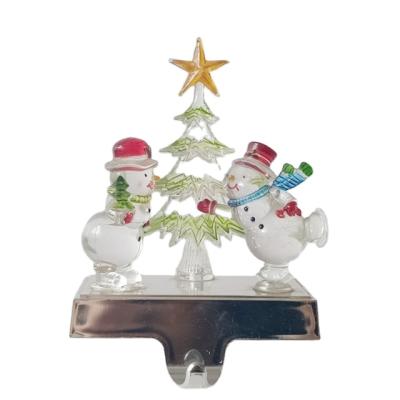 China Eco-Friendly Standing Snowman And LED Christmas Stocking Holder Tree for sale