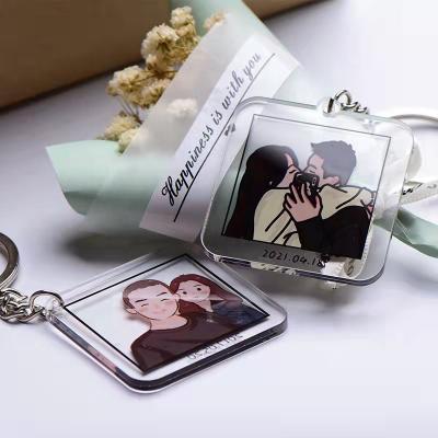 China Wholesale custom printed keepsake gift logo disc around clear photos can be put on the acrylic painted key chain for sale