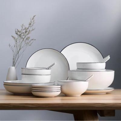 China Stocked European-style Household Stocked Ceramic Tableware Simple Black-Rimmed Tableware Dishes Dish Deep Dish Soup Bowl Wholesale for sale