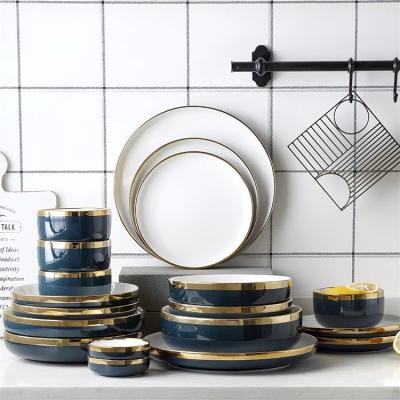 China Modern Stocked Luxury Nordic Style Dinnerware Set Hotel Restaurant Dinner Set Stocks Ceramic Dining Table Dinnerware Set for sale