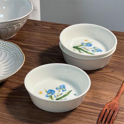 China Korean blue flower meal bowl small stock iris dish stocked bowl, dessert dish, bowl for creative salad dish for sale