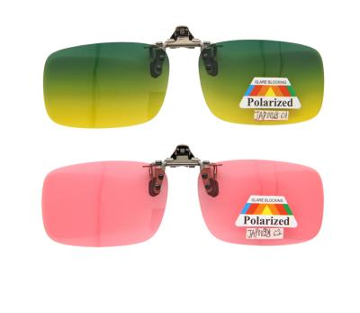 China Fashion Sunglasses Double Color Rimless Flip Up Sun Glasses Yellow Green Pink Polarized Lenses 400 UV for sale