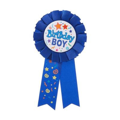 China Rosette Ribbon Girl Boy Happy Birthday Reward Ribbon Single Custom Different Custom White Rosettes Size Face Metal Plastic Ribbon for sale