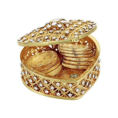 China Europe Gold Wedding Custom Unit Coins Set and Decorative Heart Shaped Box Rhinestone Crystals Keepsake Coin Ceremony Souvenirs Coins Gift for sale