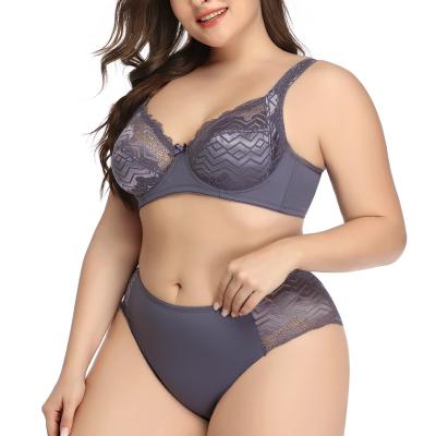 China Women QUICK DRY floral lingeries full lace cup Half-sheer plus size bra BH ultra thin unlined female bra and brief set for sale