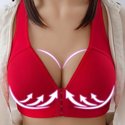 China New Arrival QUICK DRY Front Button Comfortable Gather Bra Large Size Breathable Thin Section Without Steel Ring Women Underwear for sale