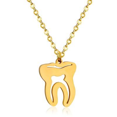 China For Dentist Or Clinic Tooth Souvenirs Dental Gift Hot Selling Creative Tooth Shaped Necklace Stainless Steel Jewelry for sale