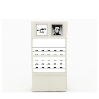 China Wooden Luxurious Wall Mounted Optical Eyewear Display Cabinets Shop Counter Design for sale