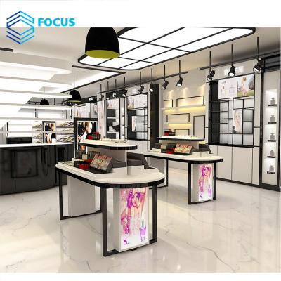 China Wall Mounted Wooden Simple Design Cosmetics Counter Shop Shelf Retail Store Displays Store Decoration Cosmetics for sale