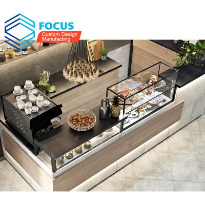 China Coffee Shop Retail Shop Counter Table Design Bubble Tea Shop Interior Design Modern Wood Laminate Counter For Cafe for sale