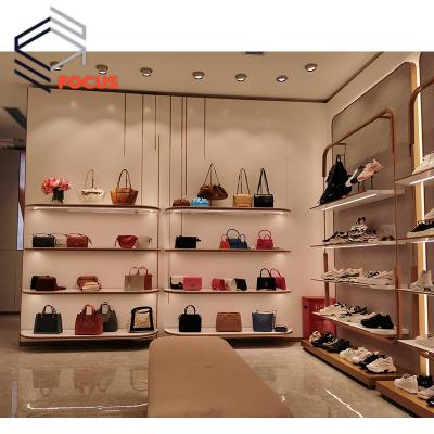 China Shop Modern Furniture Good Quality Handbag Display Rack Glass Wooden Shoe Display Counter for sale