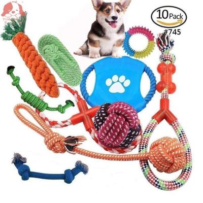 China Sustainable Dog Training Interactive Teeth Cleaning Chew Cotton Rope Toy Set for sale