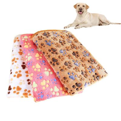 China Viable Wholesale Soft Warm Plush Cat Fleece Pet Dog Blanket Coral Velvet Paw Pattern Dog Mat Pad Dog Bed Accessories for sale