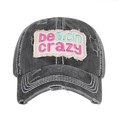 China Waterproof 6 Panel Distressed Unstructured Hat With Embroidery Patch Dad Hat for sale