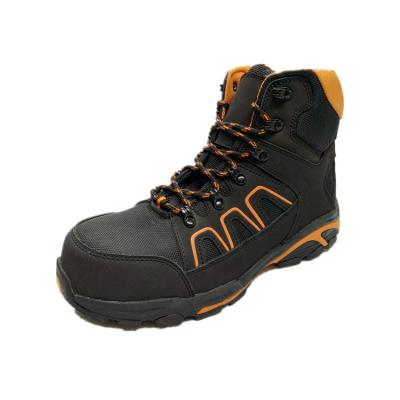 China steel toe & Anti-skidding steel midsole outsole mid cut lace up action black nubuck outdoor shoes for worker or hiker for sale