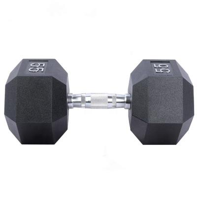 China Wholesale Durable Hex Black Rubber Dumbbell Set With Contoured Handle Weightlifting Factory Direct Sale for sale