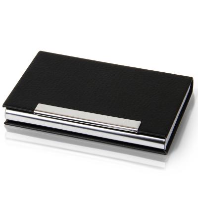 China Stand Up Name Card Or Credit Card Leather Professional Business Card Holder And Stainless Steel For Men And Women for sale