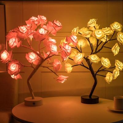 China Modern LED Table Lamp USB Rose Flower Tree Night Lights Christmas Gift for Kids Room Rose Flower Lighting Home Decoration for sale