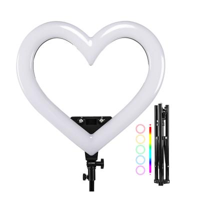 China Alloy+ RGB Light Aluminum Plastic Hearted-shape Led Photographic Lighting 3200K-5600K Lamp with Tripod and USB Port for Phone Camera Video Makeup for sale