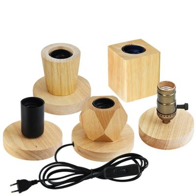 China 220V E27 Socket Vintage Holder EU Plug Desk Light Modern Retro Wooden Table Lamp Base for sale