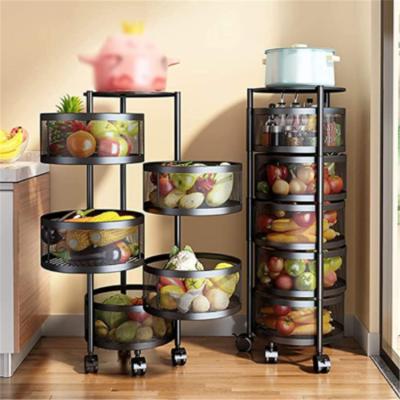 China Kitchen Shelf Revolving Fruit Vegetable Sustainable Around 360 Degree Kitchen Rack Baskets Rack Vegetable Storage With Wheels for sale