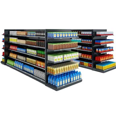 China Grocery Shelves Display Racks Supermarket Equipment Double Sided Supermarket Shelves For Sale for sale