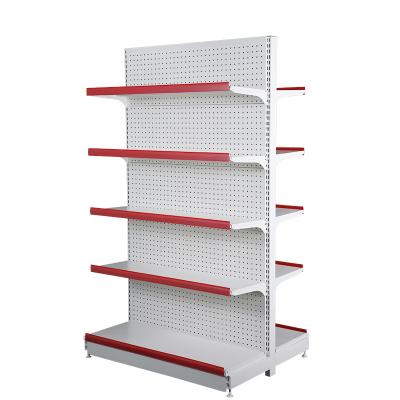 China Custom Grocery Side Wall Unit Double Shelves Supermarket Shelves Metal Equipment Supermarket Display Shelves for sale