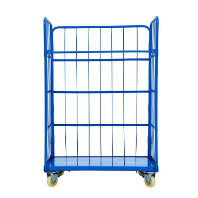 China 4 Sides Steel Warehouse Folding Logistic Drop Down Steel Mesh Metal Trolley Cage Logistic Container Pallet Trolley With Wheel for sale