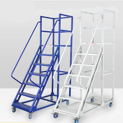 China Metal Universal Mobile Insulation Ladders Warehouse Work Platform Ladder Rolling Position with Platform for Supermarkets Warehouse for sale