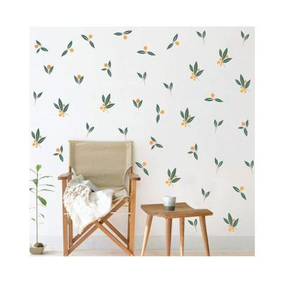 China Waterproof Custom Green Tangerines Grow Leaves Wall Decal Fruit Plant Fresh Leaves Sticker For Bedroom Office Decoration for sale