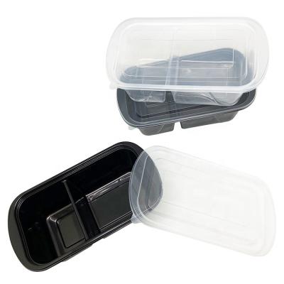 China Disposable Tableware 1000ml 2 Compartments Microwavable Plastic Lunch Box Disposable Food Container for sale