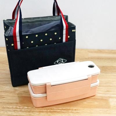 China Microwavable Eco-Friendly Portable Food Container with Lid 2 Layer Bamboo Lunch Box Bento Box for sale