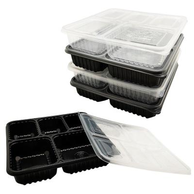 China Disposable Plastic PP Bento Food Containers Takeaway 5 Compartment Food Bowl Microwavable for sale