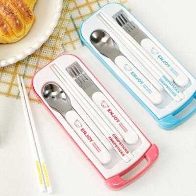 China Sustainable Portable For Kids Baby With Box Tableware Spoon Fork Three Piece Chopsticks Set for sale