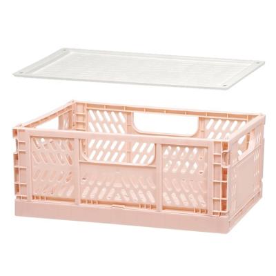 China Mesh Rectangular Picnic Stackable Storage Viable Folding PP Collapsible Basket With Lid for sale