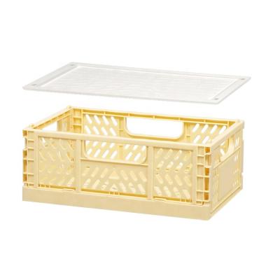 China Sustainable Durable Stackable Plastic Folding Organizer Vegetable Storage Picnic Home Basket With Lid for sale