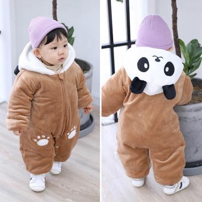 China Newborn Winter Baby Rompers 0-18 Months Cotton Infants Overalls With Full Zipper Baby Boy Girl Panda Hood Rompers for sale