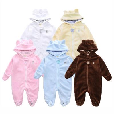 China Baby Girls Winter Flannel Boy Long Leg Overalls Cat Ear Hooded Two Way Zipper Romper Warm Fleece Toddler Newborn Infant Footed Jumpsuit for sale