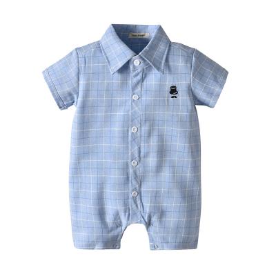 China High Quality Comfortable Baby 100%Polyester Plaid Fabric Collar Lovely Newborn Baby Rompers Shirt Border Wholesale for sale